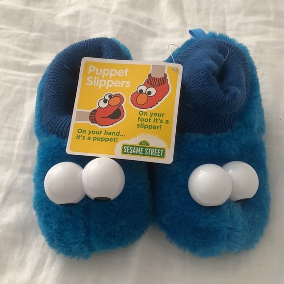 Sesame Street Unisex-Baby Cookie Monster Puppet Slipper, Blue, 7/8 - Picture 2 of 3